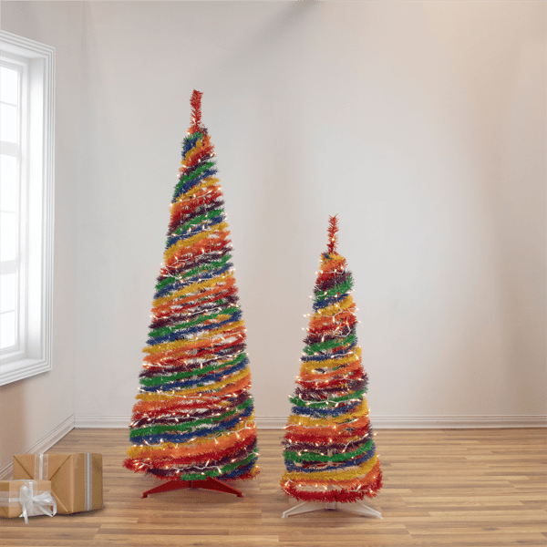 Northlight 4ft. Pre-Lit Rainbow Tinsel Pop-Up Christmas Tree