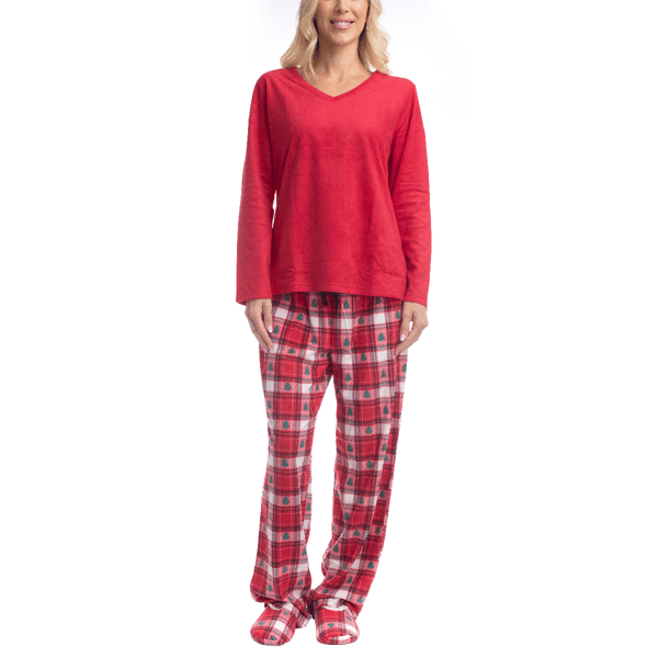 Womens Goodnight Kiss Cozy up 3pc. Red Checkered Pajama Set
