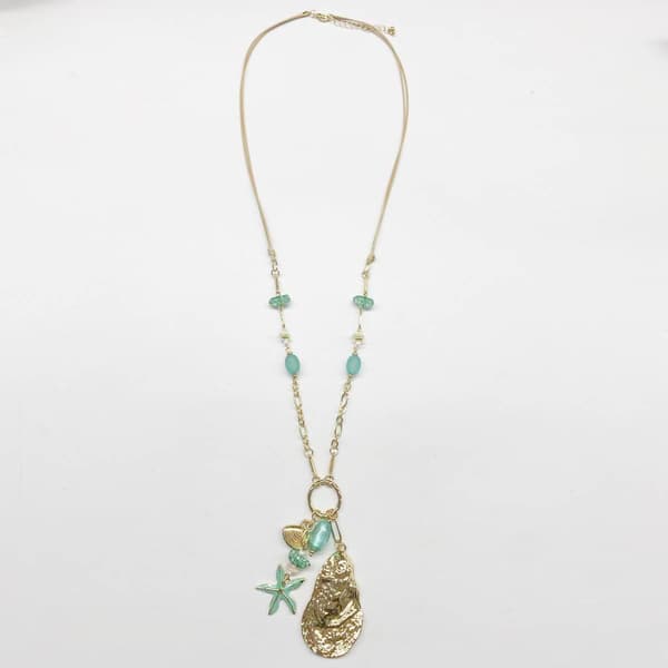 Ashley Cooper(tm) Aqua Bead & Seashell Long Pendant Necklace - image 