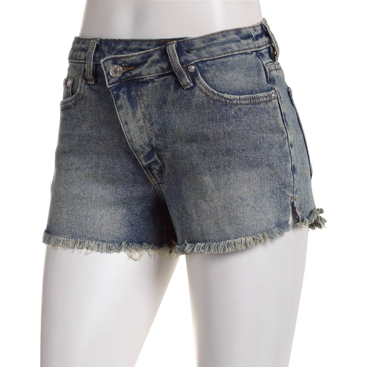 Juniors Madden Girl Fray Hem Asymmetrical Waist Denim Shorts