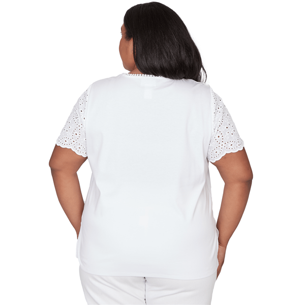 Plus Size Alfred Dunner Classics Short Eyelet Sleeve Solid Blouse