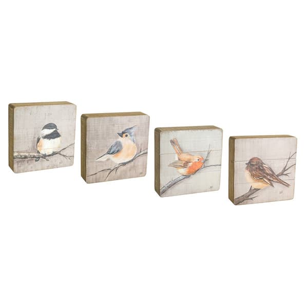 Melrose Rustic Wood Bird Plaque - Set of 4
