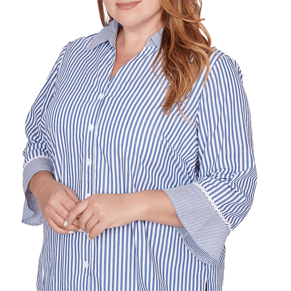 Plus Size Alfred Dunner Mykonos Mixed Stripe Button Front Blouse