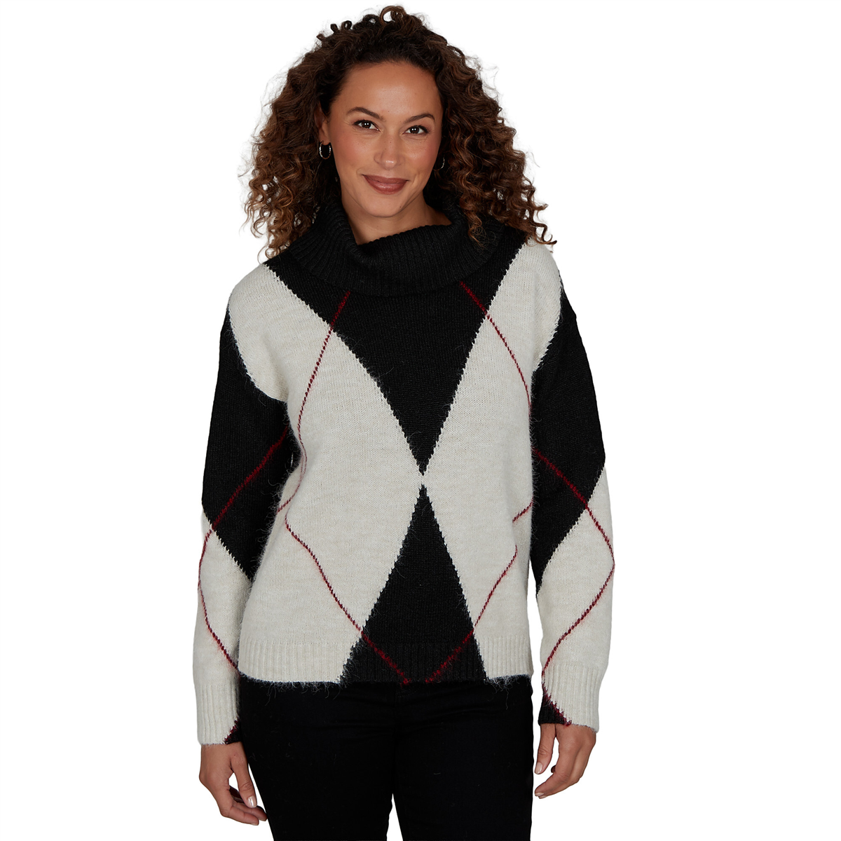 Womens Skyes the Limit Fashion Essentials Cowl Argyle Sweater