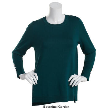 Womens Retrology Crew Neck Button Sleeve Side Slit Sweater - Boscov's