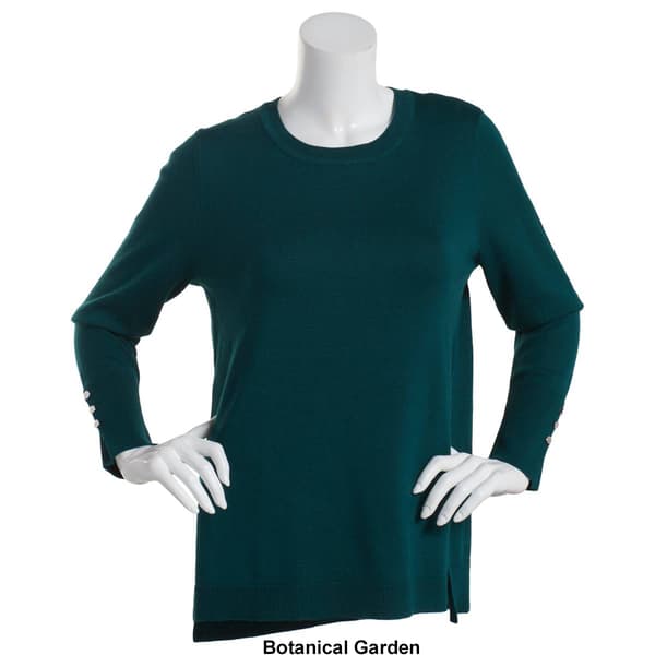 Womens Retrology Crew Neck Button Sleeve Side Slit Sweater