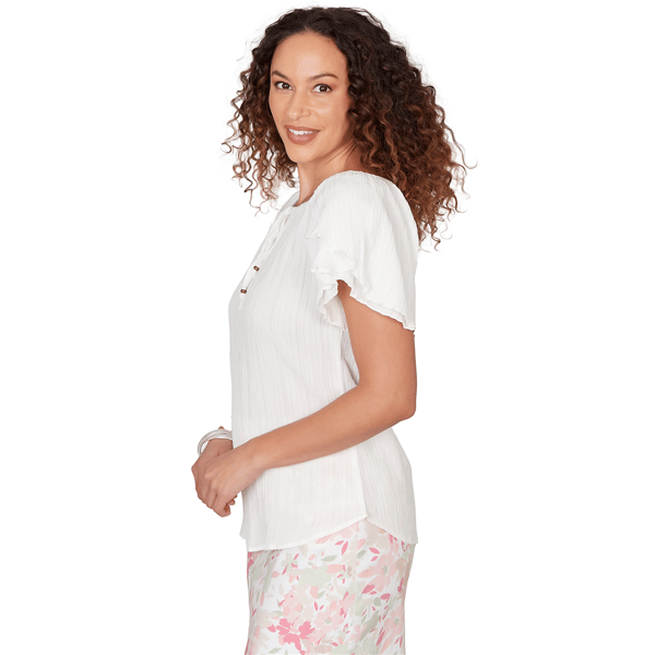 Womens Hearts of Palm Bloom Service Flutter Sleeve Crinkle Blouse