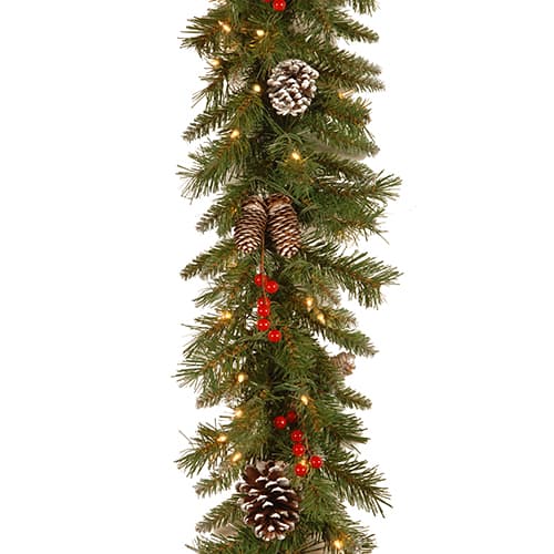 National Tree 9ft. Frosted Berry Garland w/ Clear Lights - image 