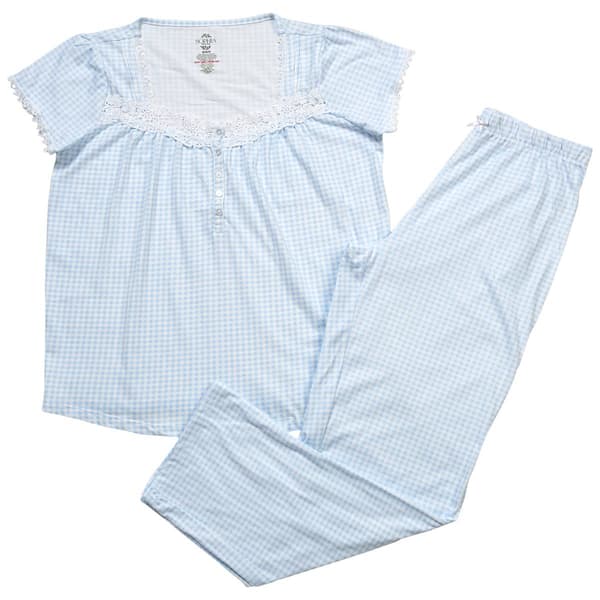 Womens Sophia by René Rofé ® Gingham Plaid Lace Pajama Set
