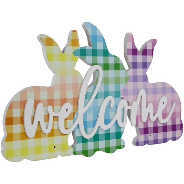 Northlight Seasonal Gingham Bunnies Welcome Easter Wall Sign
