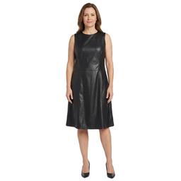 Plus Size Vivid Aura Sleeveless Faux Leather Sheath Dress