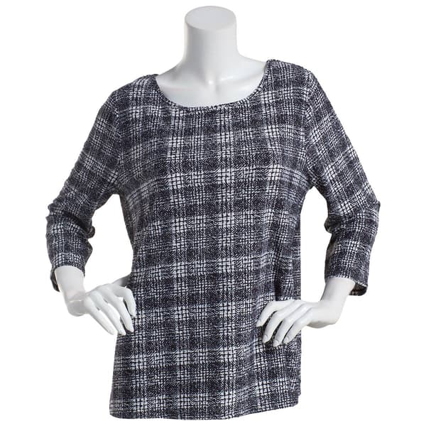 Womens Emily Daniels 3/4 Sleeve Brushed Plaid Blouse - image 