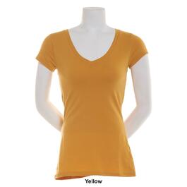 Juniors Aveto Short Sleeve V-Neck Soft Stretch Knit Solid Top