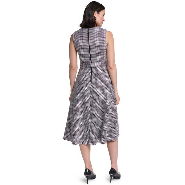Womens Calvin Klein Sleeveless Plaid Belt Waist Midi Dress