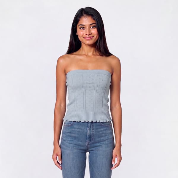 Juniors Pink Rose Pointelle Sweater Tube Top