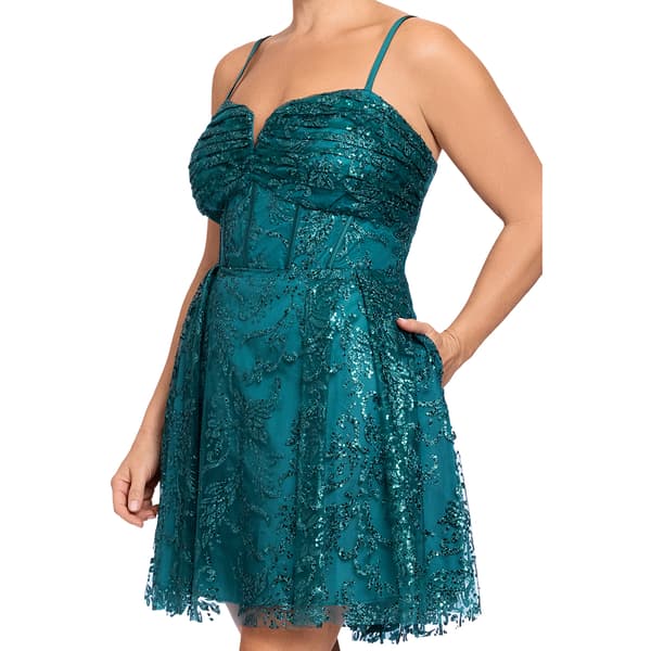 Juniors Plus Blondie Nites Ruffle Bust Sequin Corset Party Dress