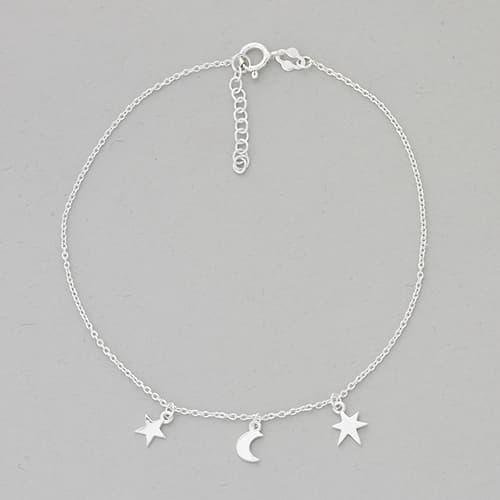 Barefootsies Sterling Silver Moon & Stars Ankle Braclet