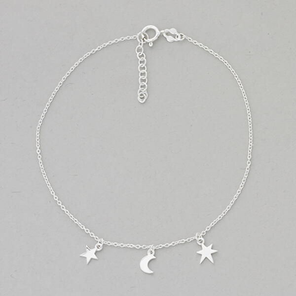 Barefootsies Sterling Silver Moon & Stars Ankle Braclet - image 