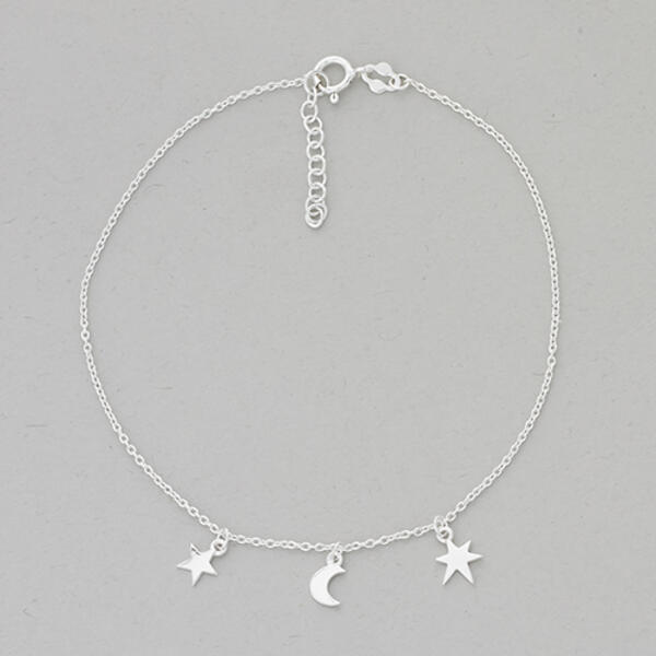 Barefootsies Sterling Silver Moon & Stars Ankle Braclet - image 