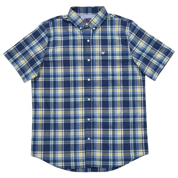 Mens Chaps Plaid Short Sleeve Button Down Shirt - Navy Peony - image 