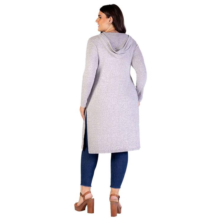 Plus Size 24/7 Comfort Apparel Knee Length Hooded Cardigan Shrug