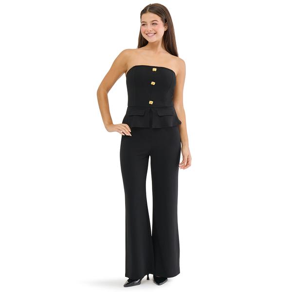 Juniors Madden Girl Strapless Peplum Jumpsuit With Gold Buttons - image 