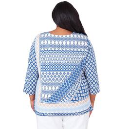 Plus Size Alfred Dunner Blue Bayou Knit Geometric Blouse