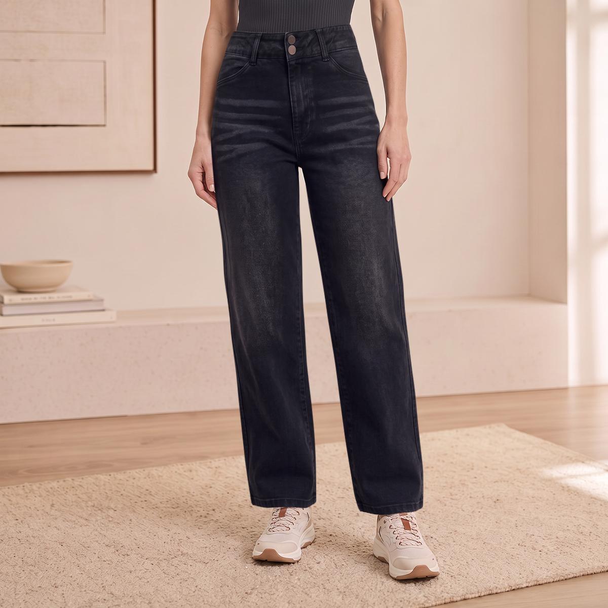 Womens MNK Double Button Wide Leg Slash Pocket Jeans