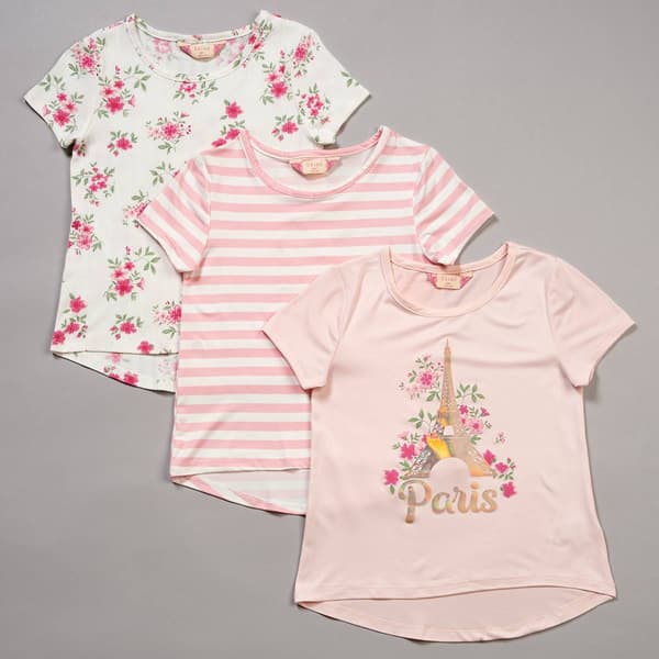 Girls (7-12) Bkind 3pk. Paris/Stripe/Floral Tees - image 