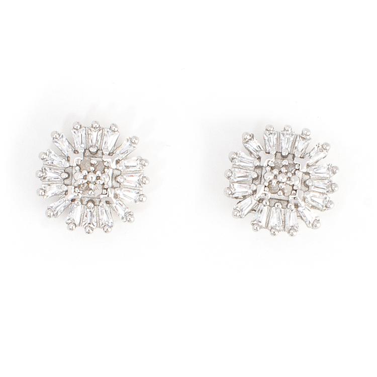 Gianni Argento Diamond Cubic Zirconia Cushion Stud Earrings