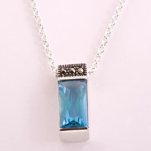 Marsala Fine Silver-Plated Marcasite Aqua Necklace - image 