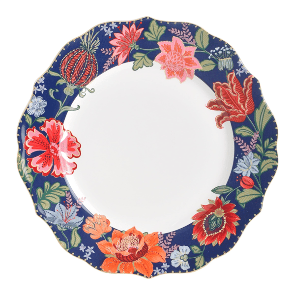 222 Fifth Chintz 12pc. Blue Porcelain Gold Trim Dinnerware Set