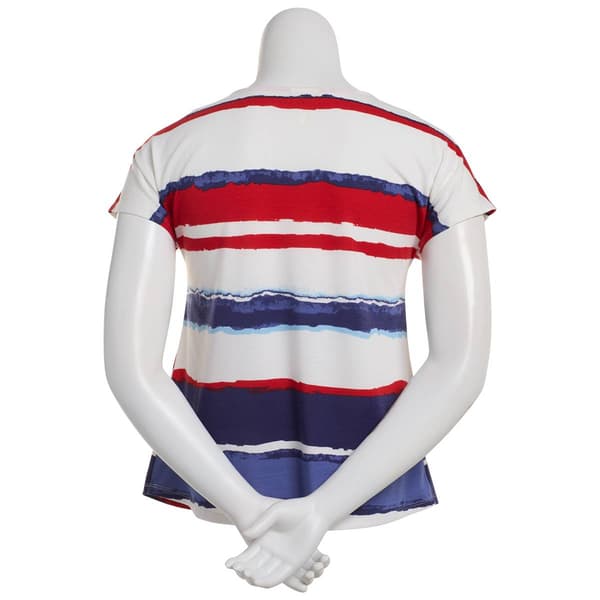 Womens Tru Self Button Shoulder Stripe Tee
