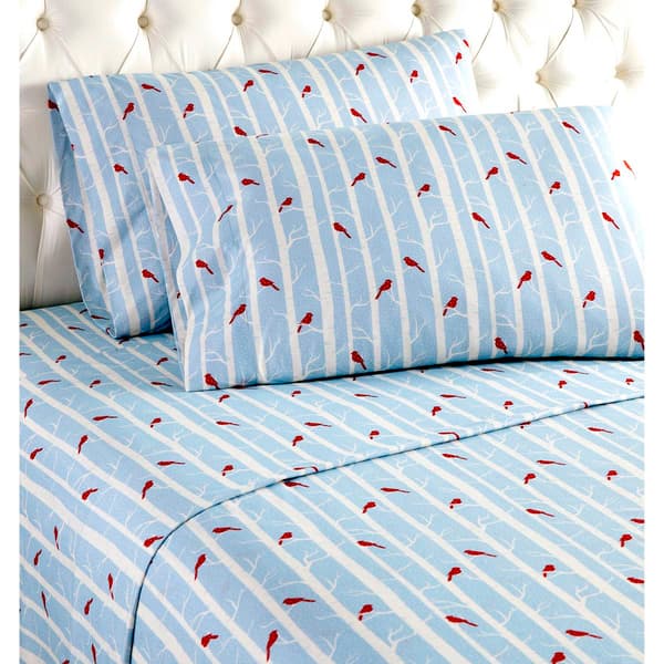 Micro Flannel(R) Blue Cardinals Printed Deep-Pocket Sheet Set