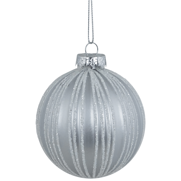 Northlight 4ct Silver Glitter Striped Ball Christmas Ornaments - image 