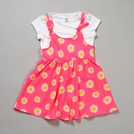 Girls &#40;4-6x&#41; One Step Up 2pc. Yummy Tee & Daisy Romper - Pink