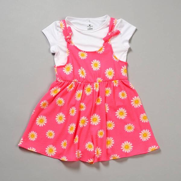 Girls &#40;4-6x&#41; One Step Up 2pc. Yummy Tee & Daisy Romper - Pink - image 