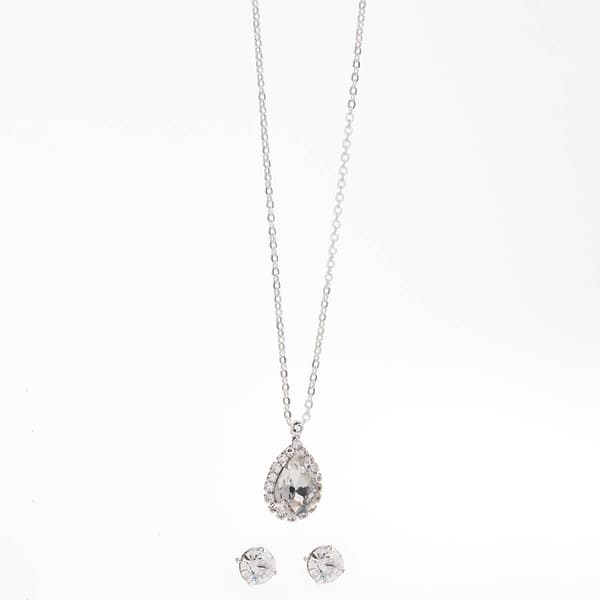 Rose Rhinestones Stone Crystal Drop Pendant and Earring Set - image 