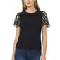 Womens Cece Short Sheer Floral Sleeve Solid Top - image 1