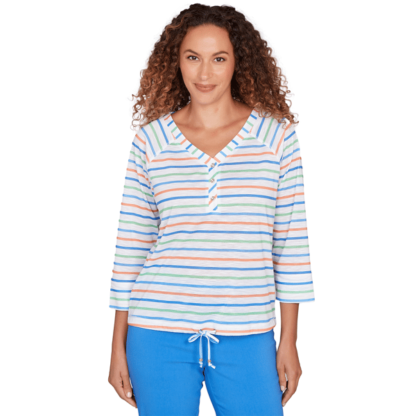 Womens Heart''s of Palm All Sun And Games Printed Poly Slub 3/4 S - image 
