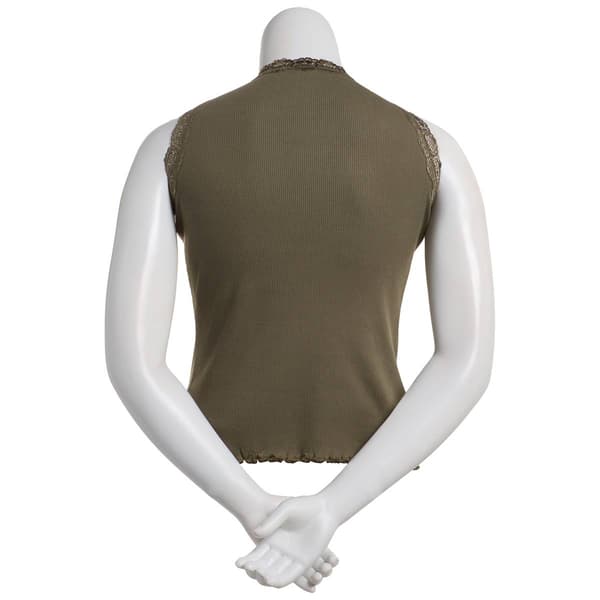 Womens French Laundry Lace Trim Solid Ribbed Tank Top