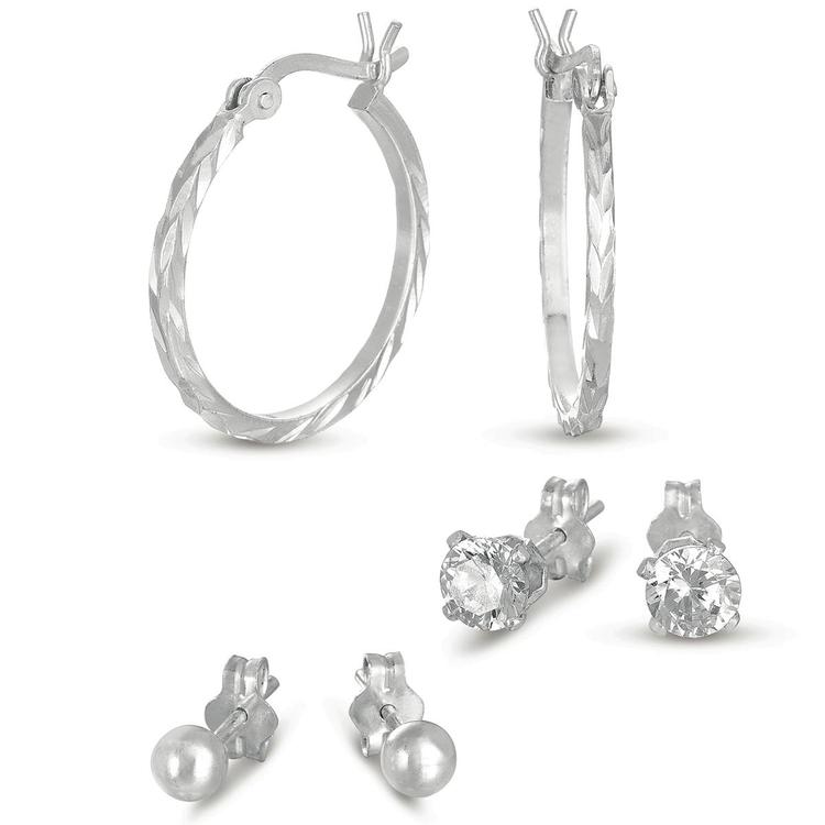 Forever New 3pr. Square Hoop Round Stud & Ball Stud Earrings Set