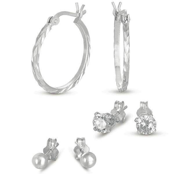 Forever New 3pr. Square Hoop Round Stud & Ball Stud Earrings Set - image 