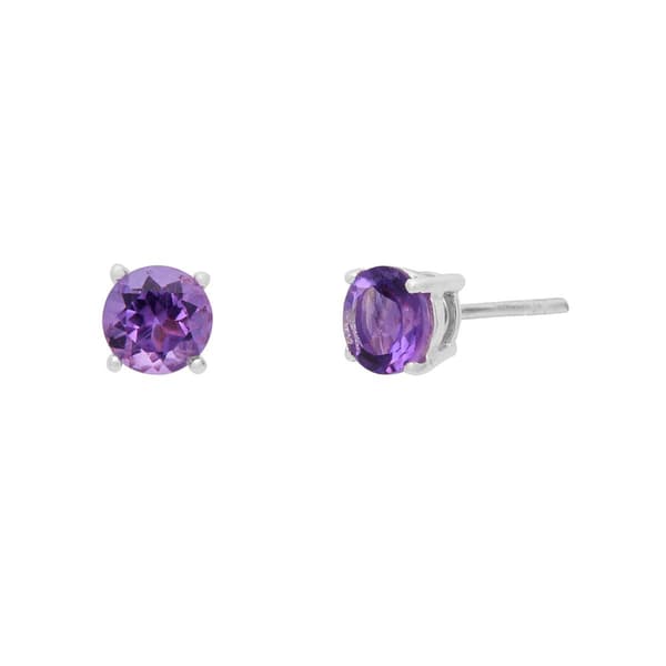 Marsala Sterling Silver 6mm Genuine Amethyst Stud Earrings - image 