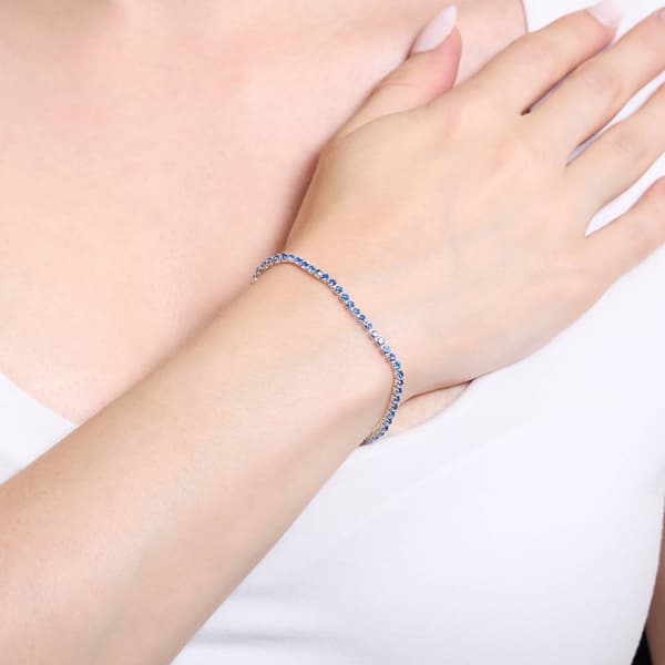 Athra 7in. Silver Plated & Blue Crystal Tennis Bracelet