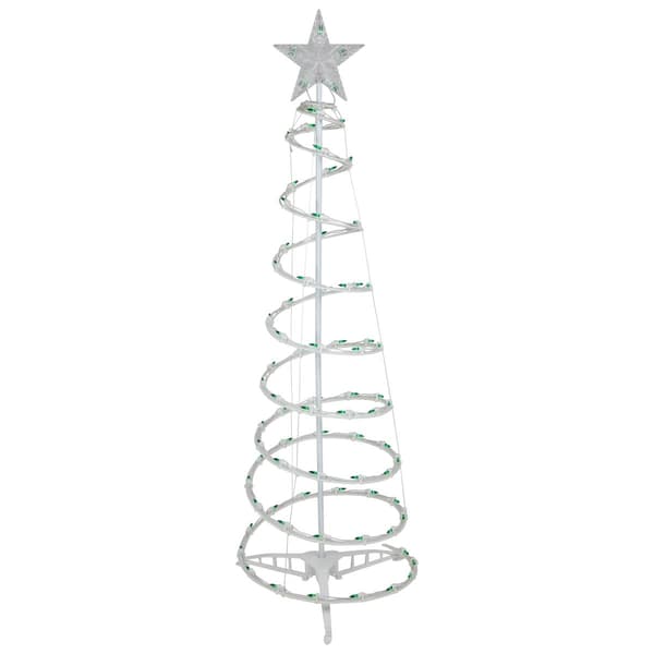4'' Pre-Lit Spiral Outdoor Christmas Tree with Star Topper  Green