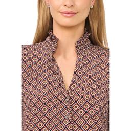 Womens Cece Ruffle Elbow Sleeve Geometric Button Front Blouse