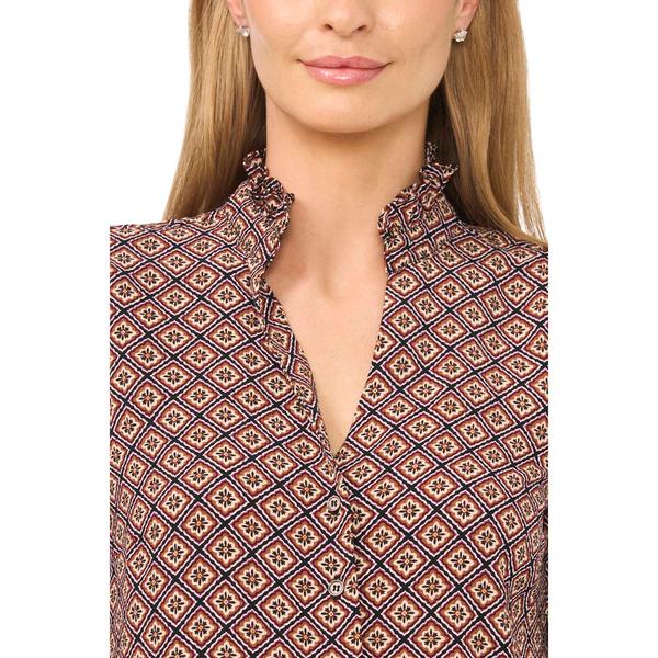 Womens Cece Ruffle Elbow Sleeve Geometric Button Front Blouse