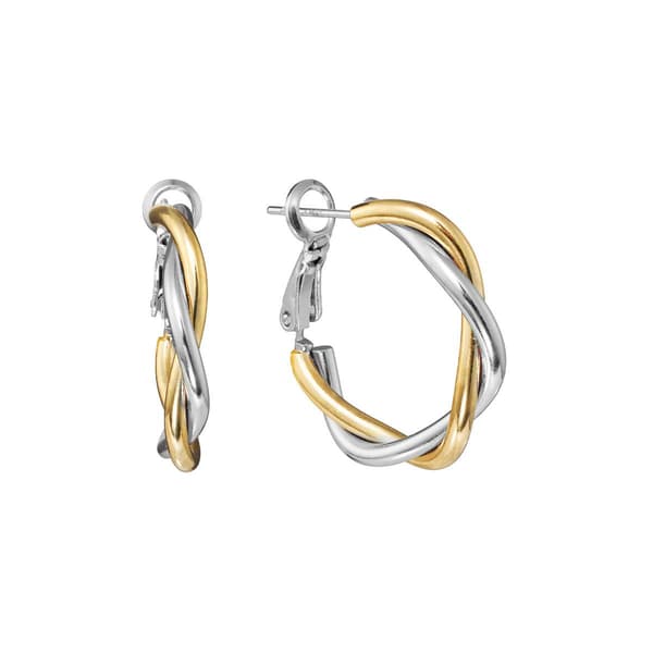 Athra Fine Silver Plated Two-Tone Braided Hoop Earrings