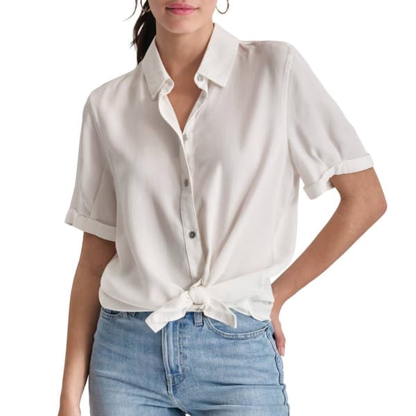 Womens DKNY Jeans Cuff Short Sleeve Solid Casual Button Down